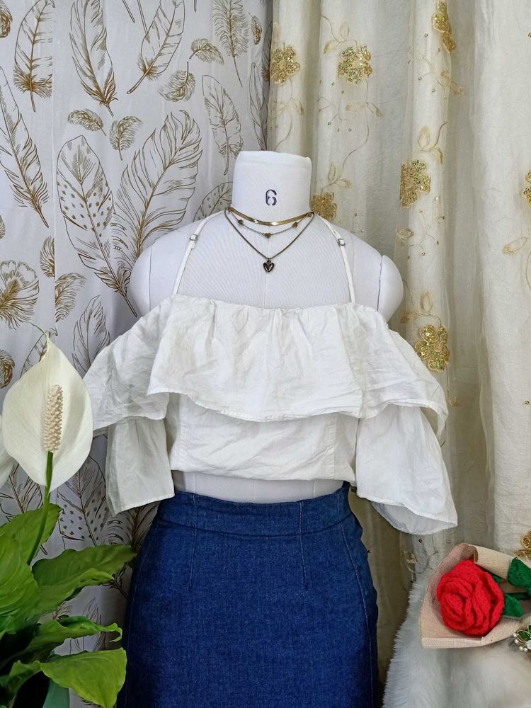 White Ruffled Off-Shoulder Top
