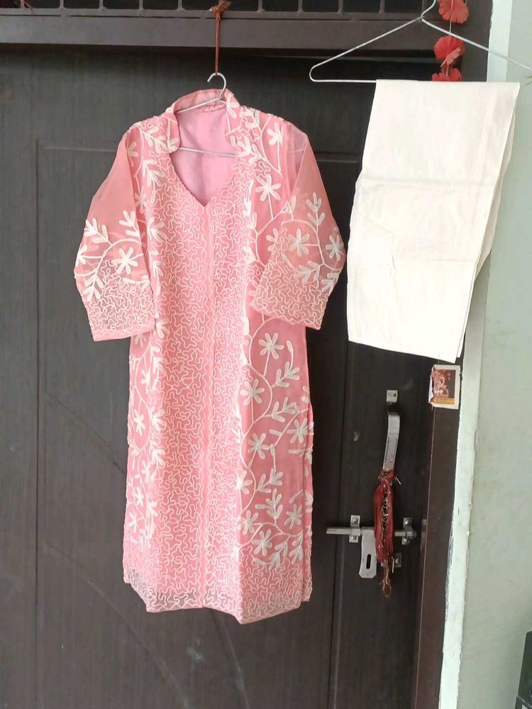Pink Chikankari Kurta Set