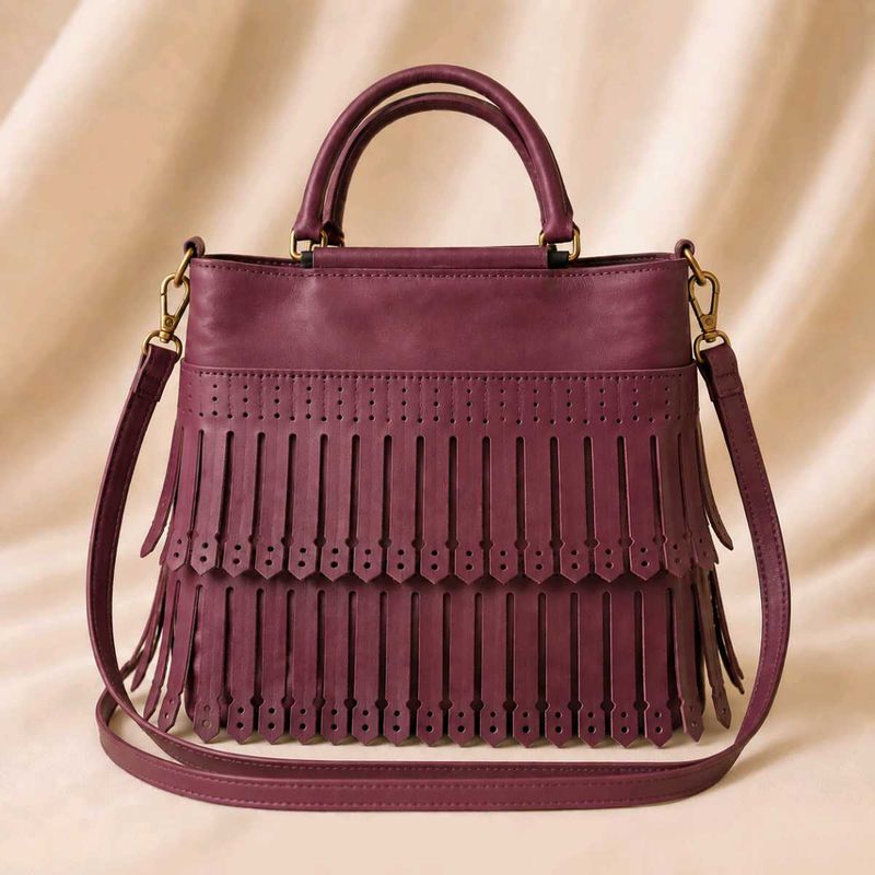 Stylish Burgundy Fringed Handbag