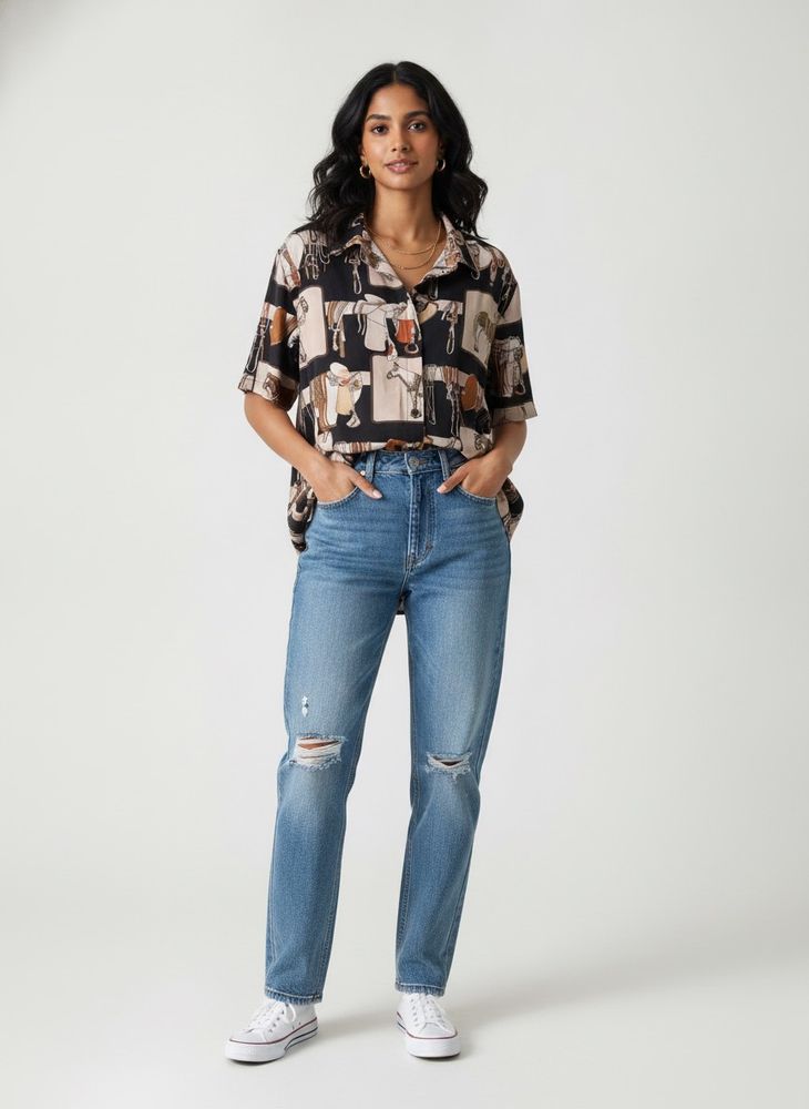 Unique Horse Print Button-Down Shirt