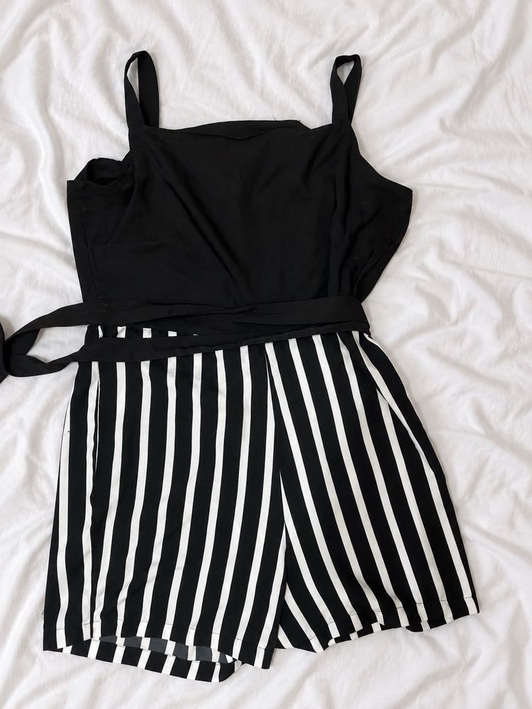 Chic Black &amp; White Striped Romper
