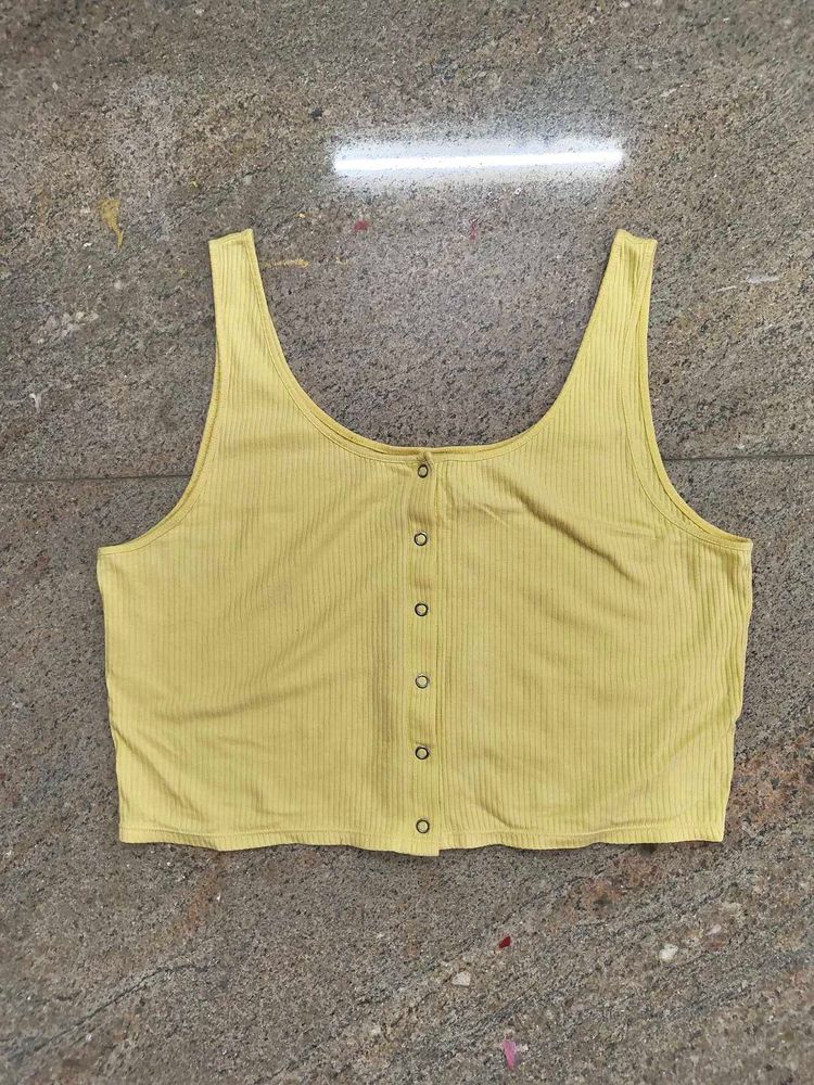 H&amp;M Yellow Ribbed Button-Up Tank Top