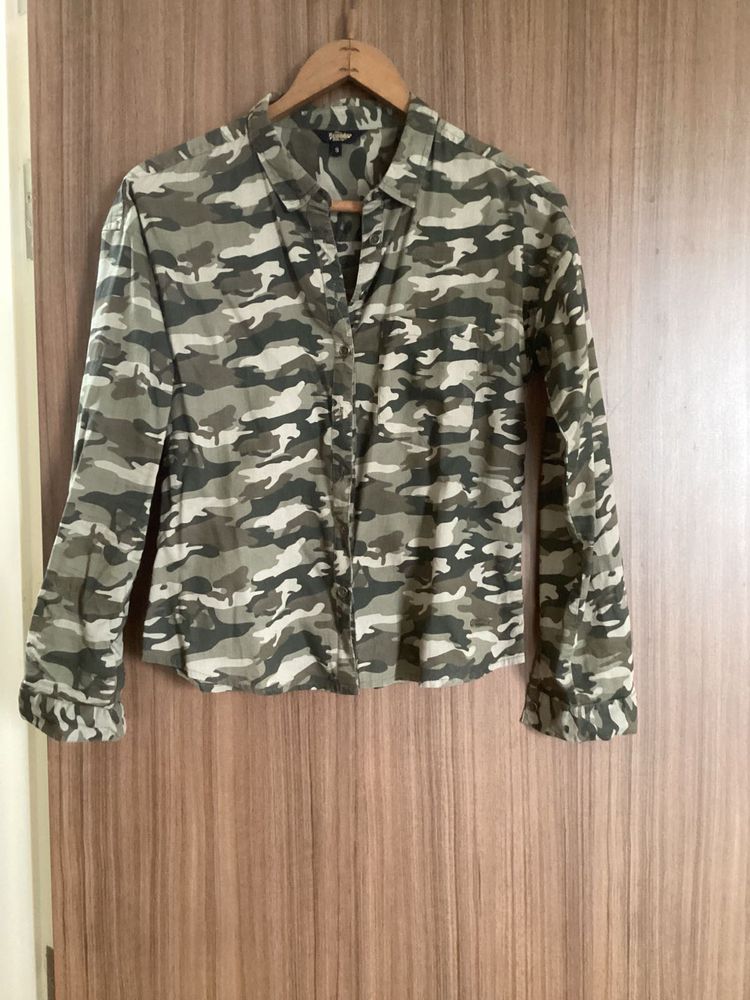 Camouflage Print Button-Up Shirt