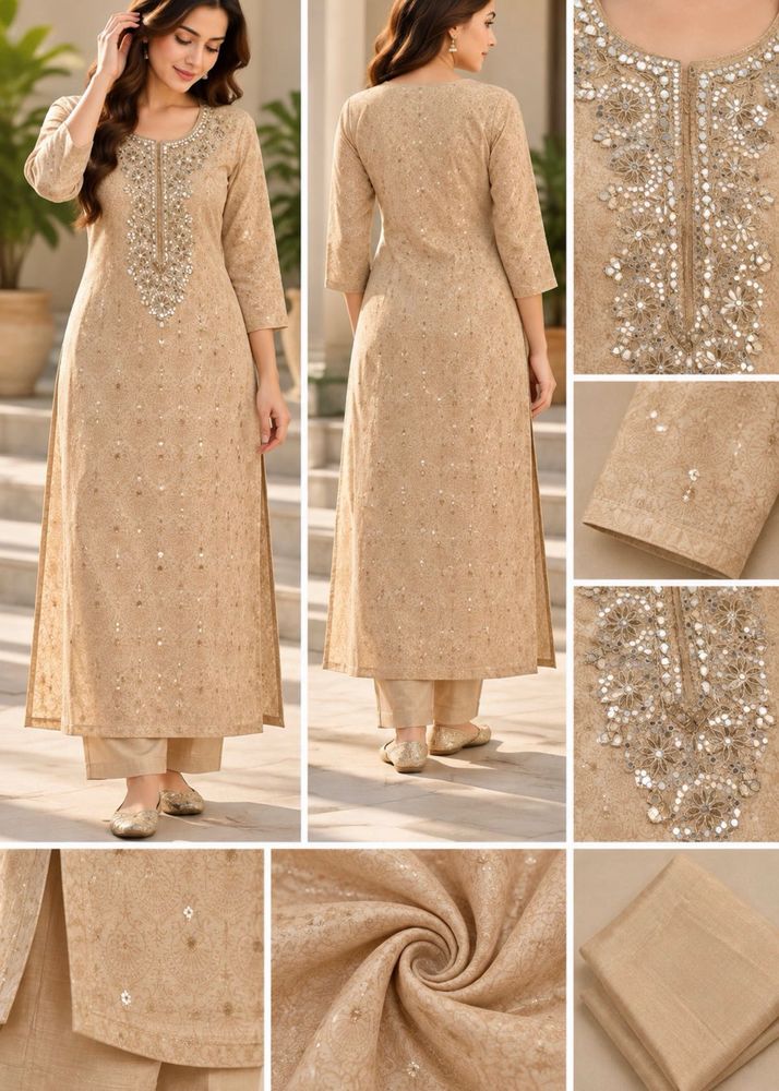 Beige Embroidered Kurta