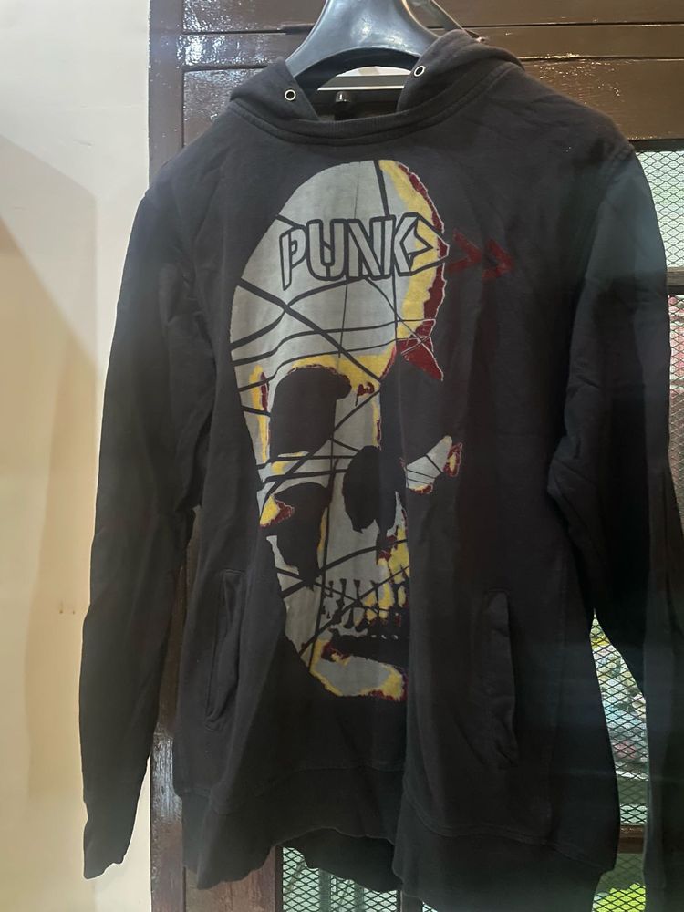 PUNK Skull Graphic Hooded Sweatshirt