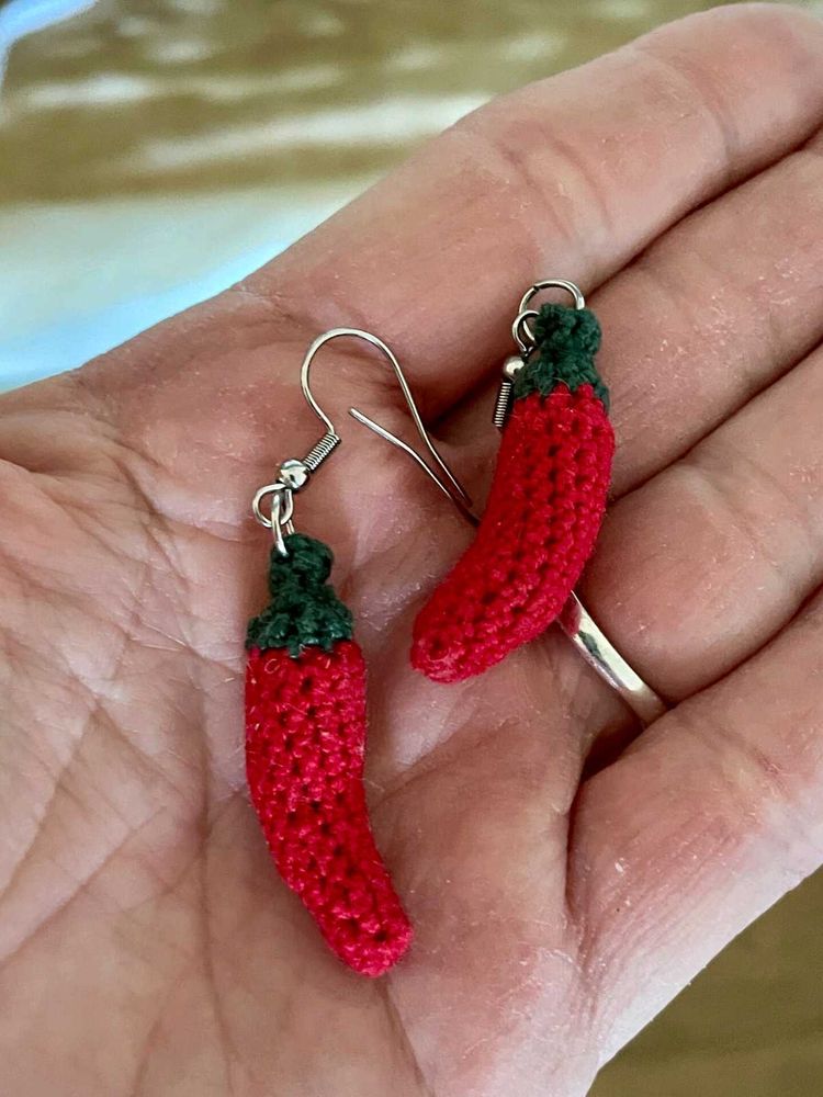 Crocheted Red Chili Pepper Earrings