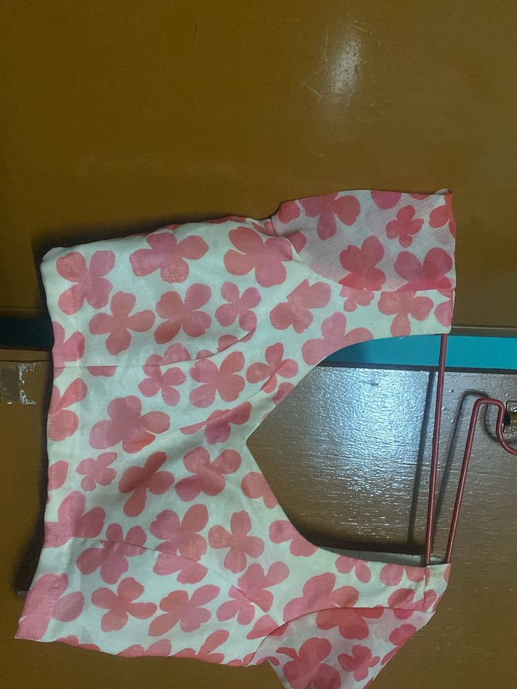White Color With Pink Flowers Latest Printe Blouse