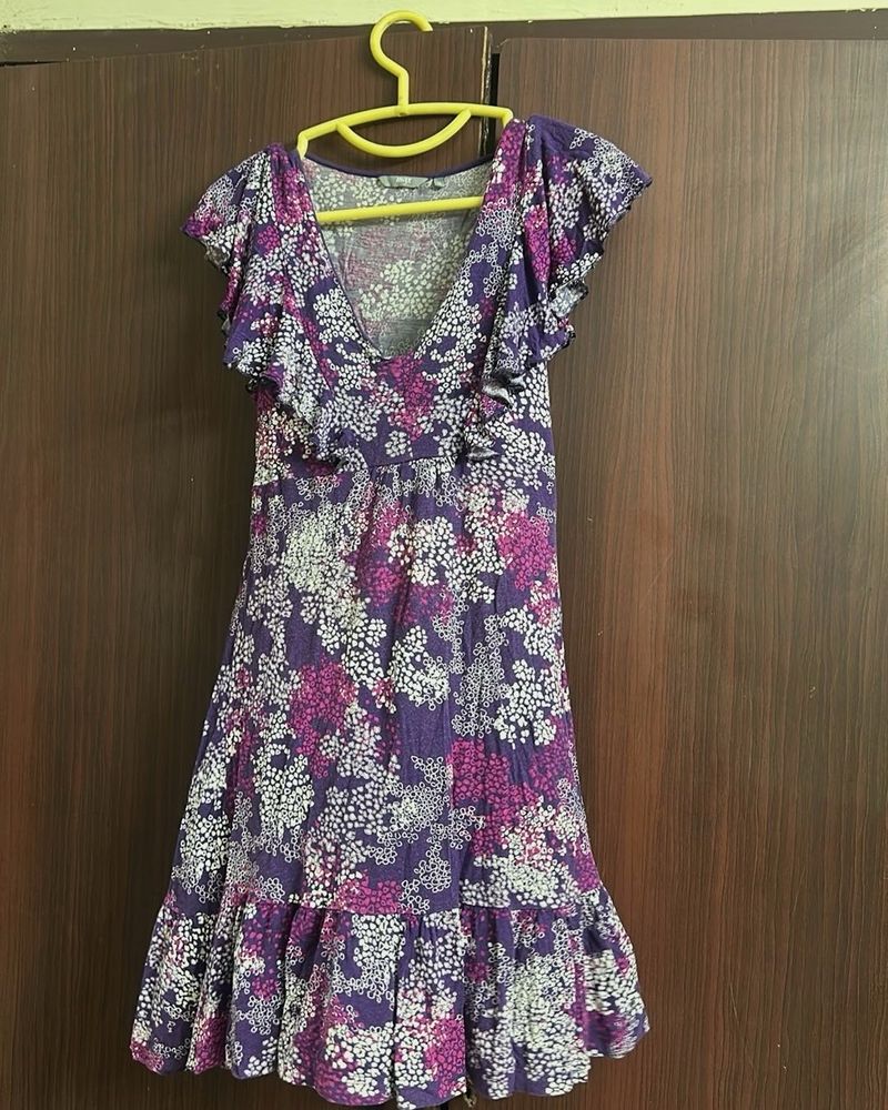 Purple Floral Print Midi Dress