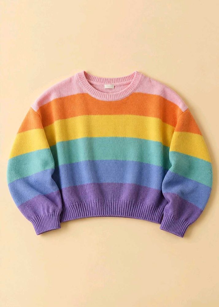 MULTICOLOR RAINBOW STRIPED CROPPED SWEATER