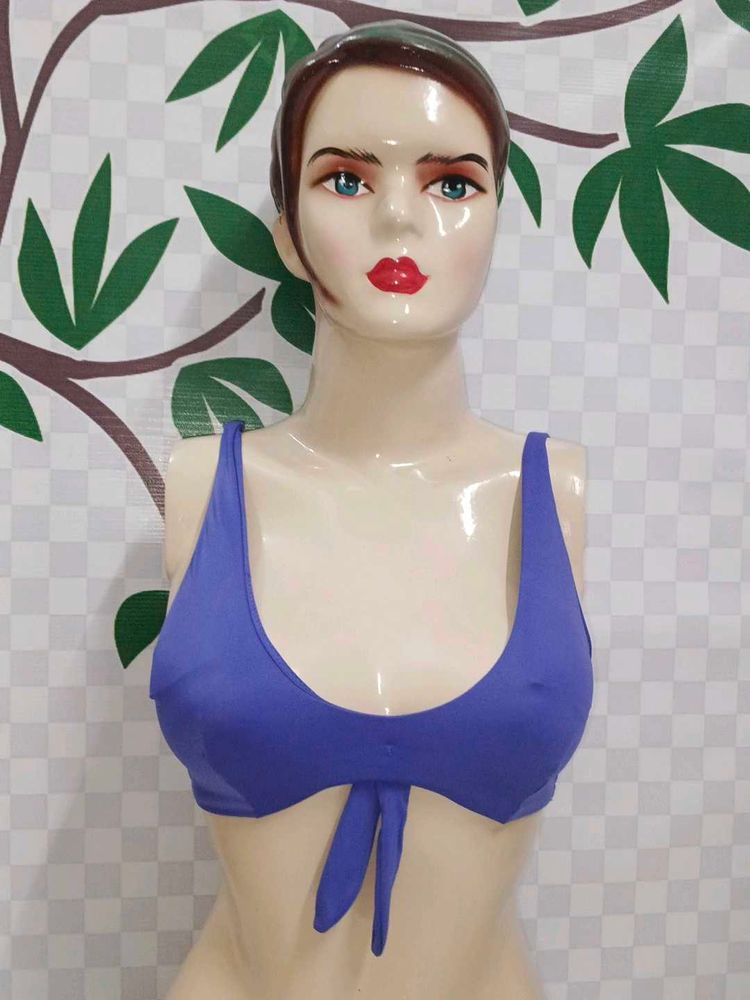 (771)Blue Tie-Front Bikini Top