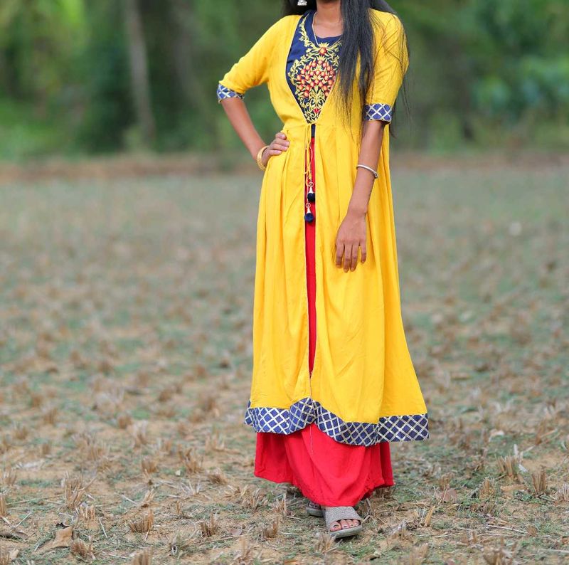 Yellow Embroidered Maxi Dress with Jacket