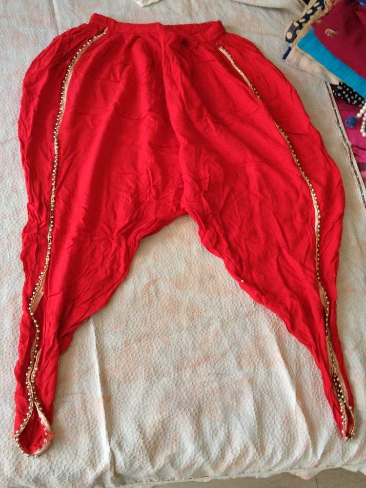 Red Embellished Dhoti Pants