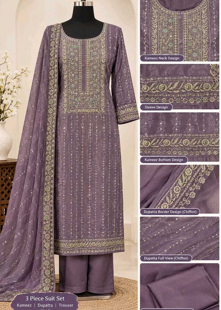 Brand New Light Purple Embroidered Unstitched Suit