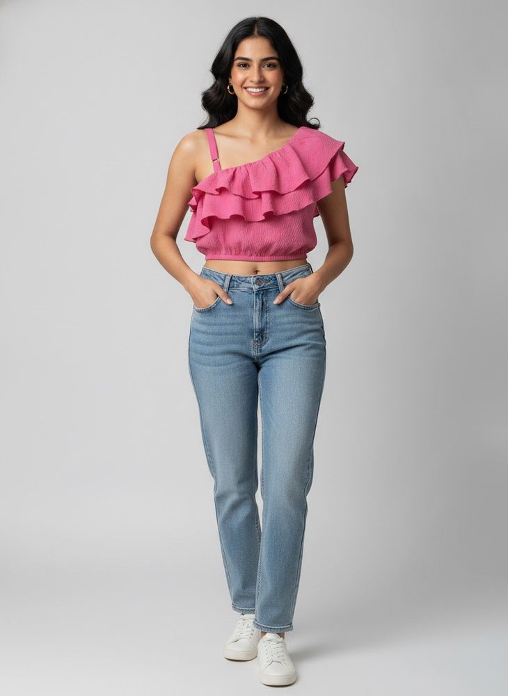 Ruffled Pink Crop Top