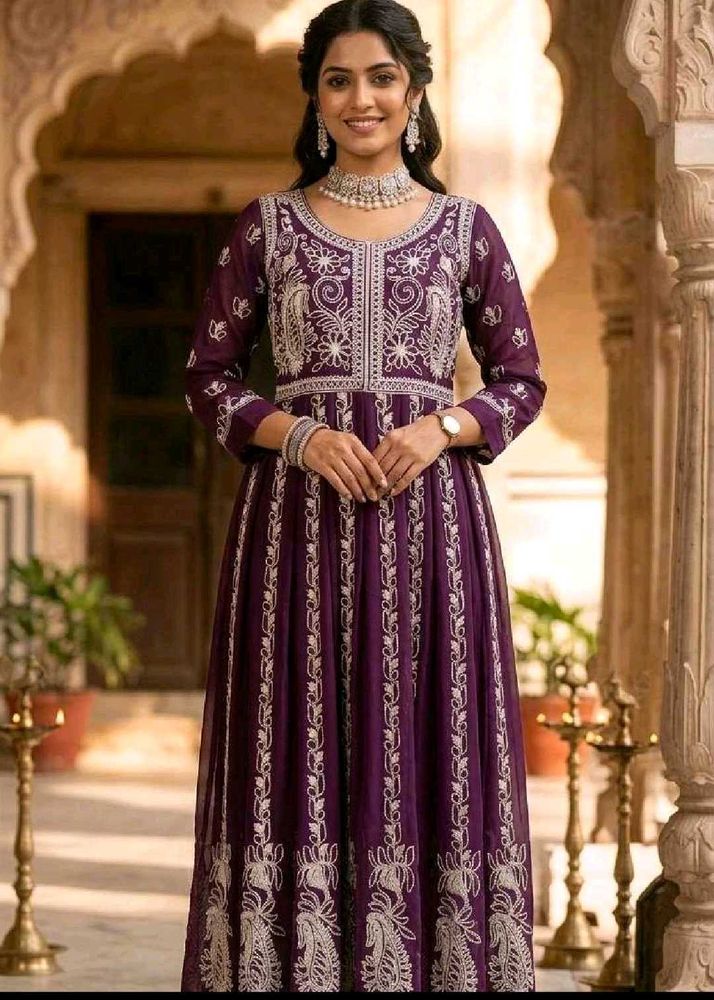 Elegant Purple Embroidered Gown