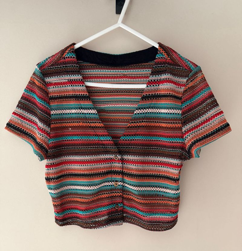 Shein Sheer Striped Knit Crop Top