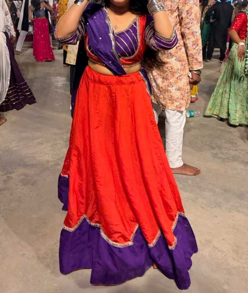 Vibrant Orange &amp; Purple Lehenga Choli Set