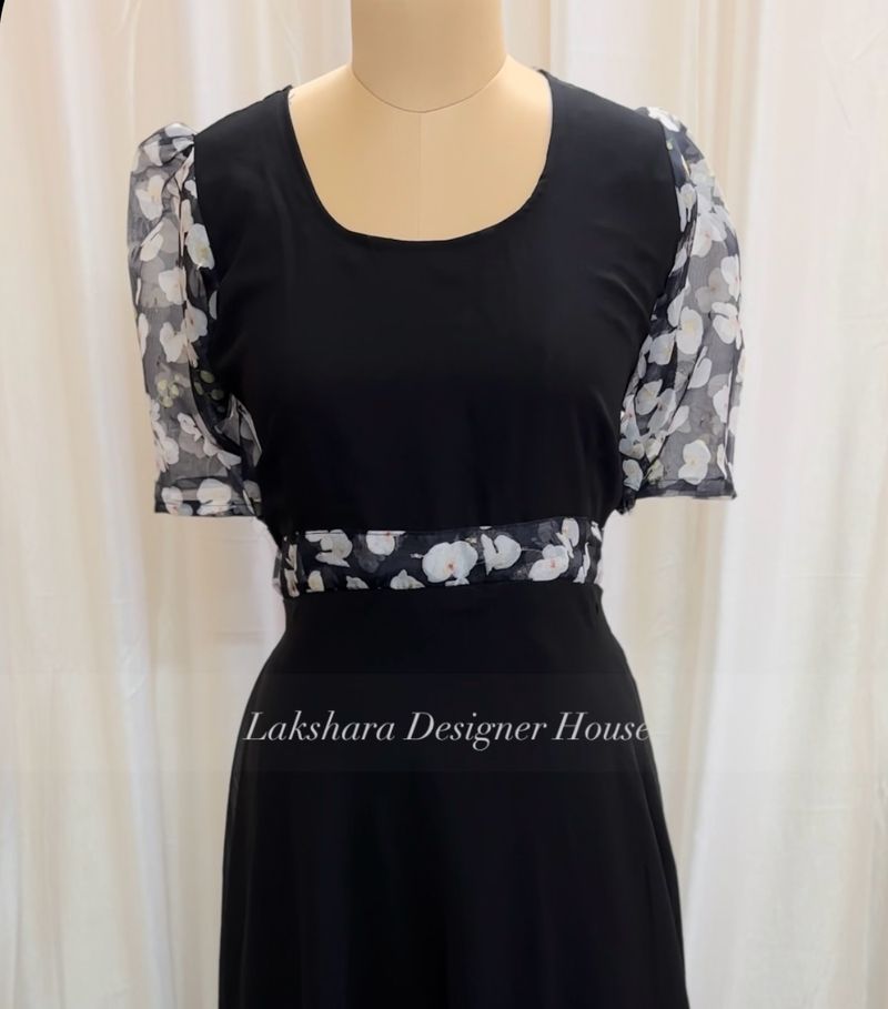 Floral Sleeve Black Dress