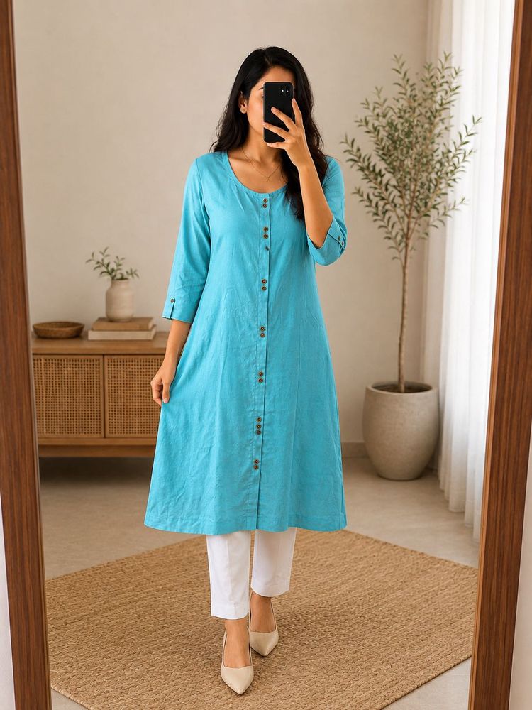 ✨ Elegant Sky Blue Cotton Kurti ✨