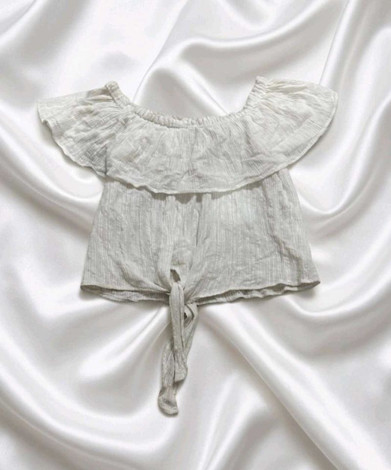 White Off-Shoulder Tie-Front Top