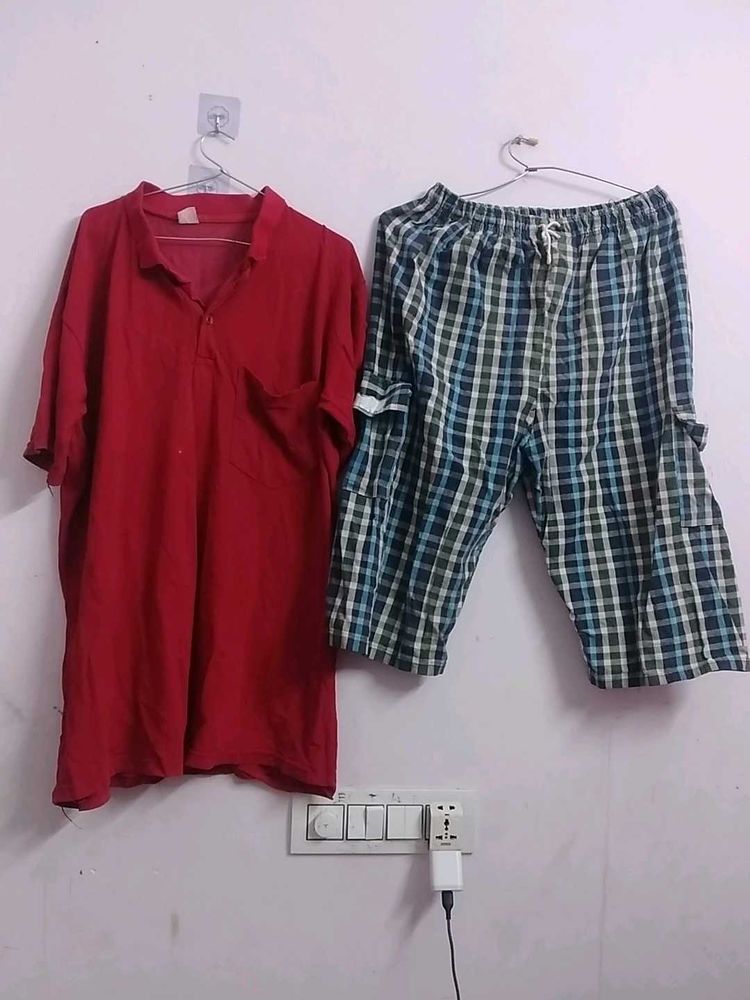Men's Red Polo Shirt &amp; Plaid Shorts Set