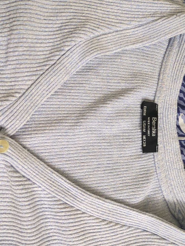 Ribbed Knit Button-Up Top