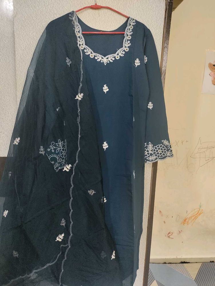 Teal Embroidered Kurti