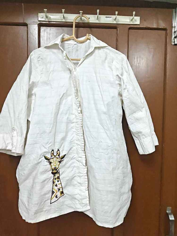 White Giraffe Embroidered Tunic Top