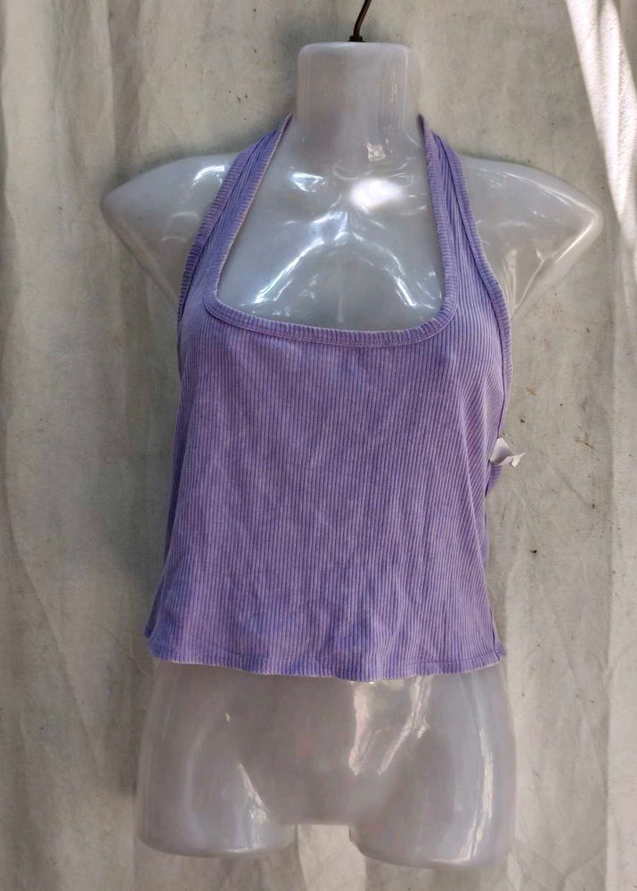 Lavender Ribbed Halter Neck Crop Top
