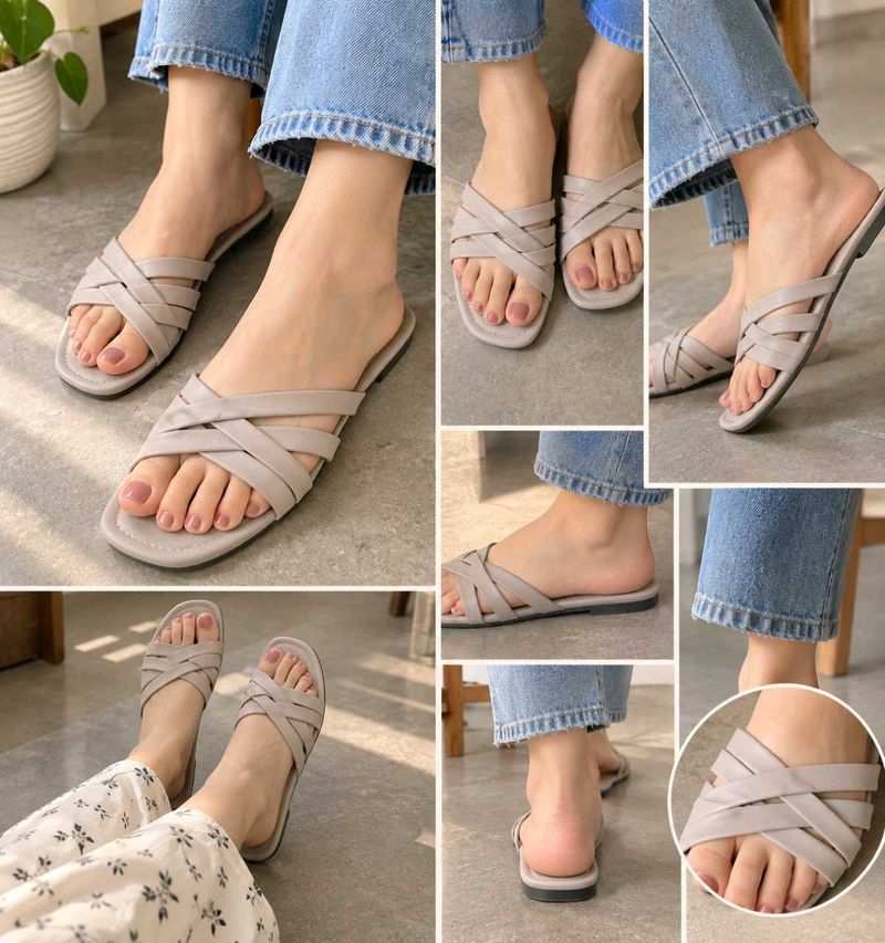 Stylish Gray Woven Flat Sandals