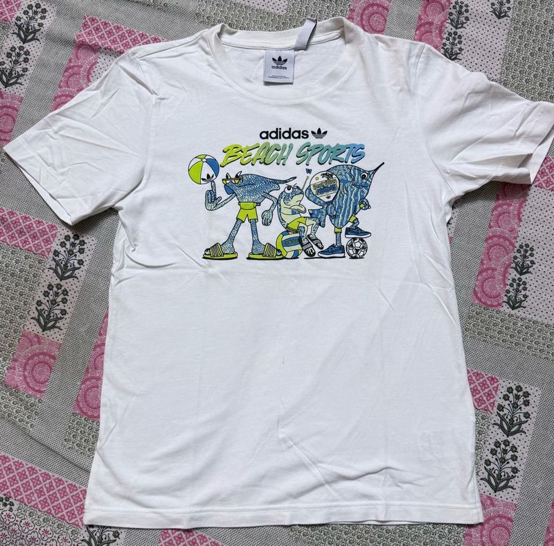 Adidas White Beach Sports Graphic Tee