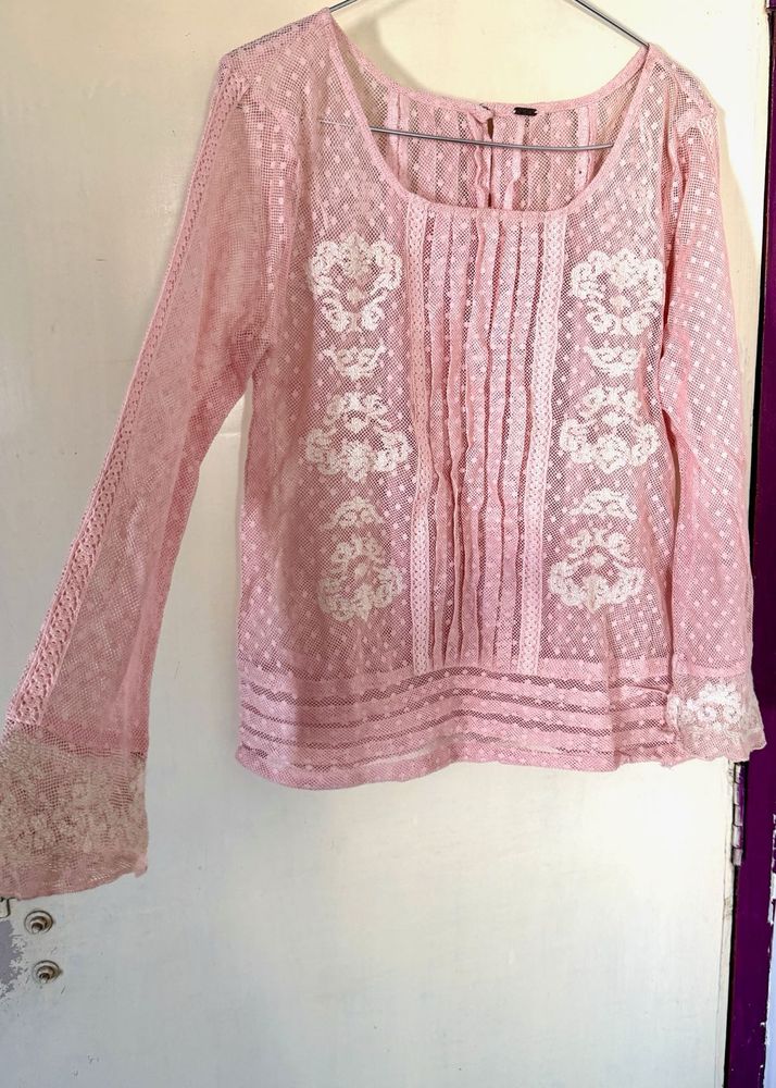 Bohemian Pink Lace Blouse