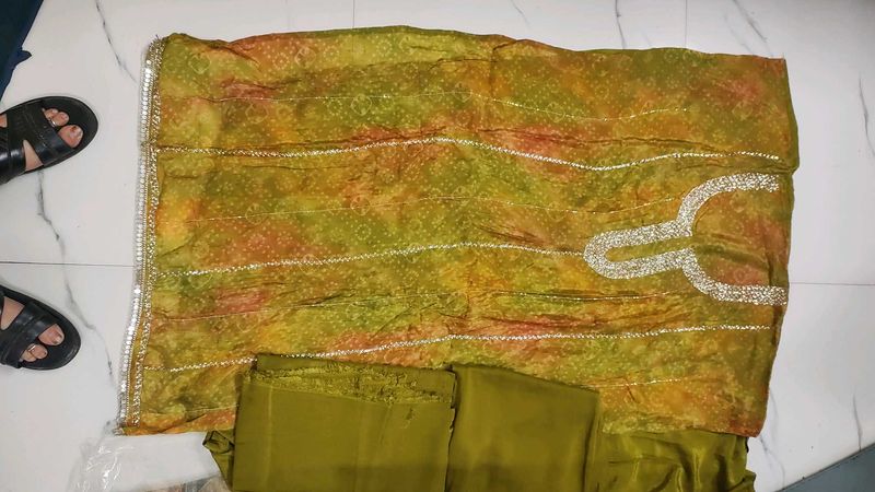 Green Unstitched Dress Material