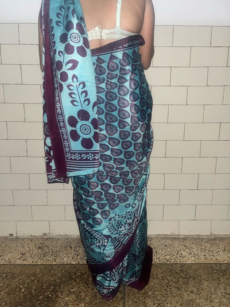 Crepe Teal &amp; Maroon Saree