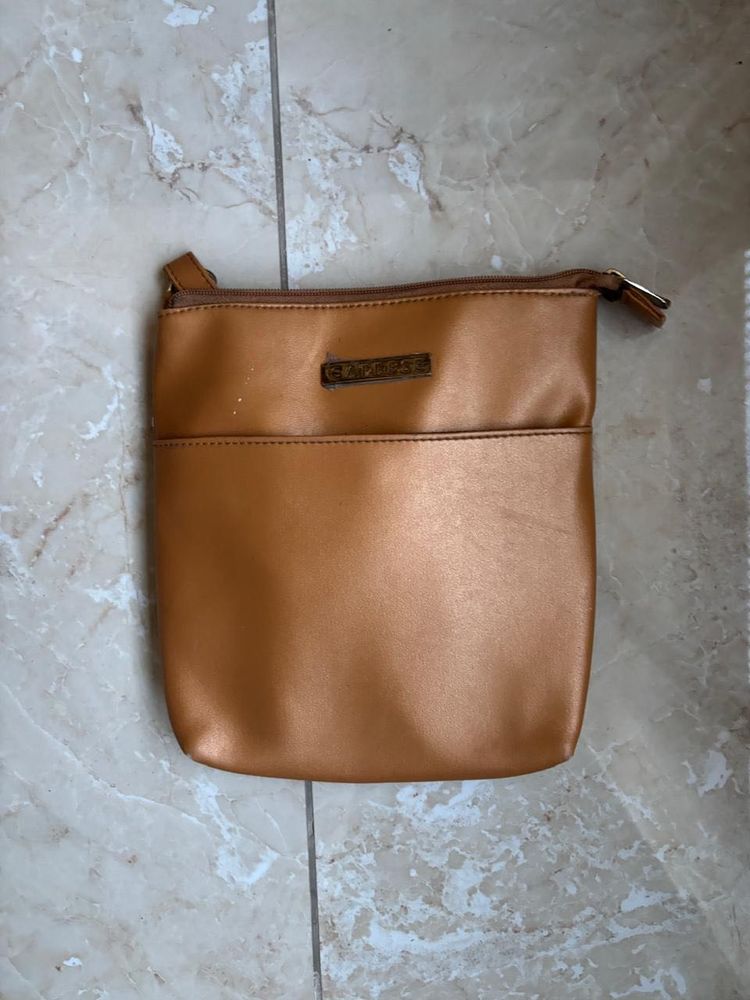 Tan Faux Leather Crossbody Bag