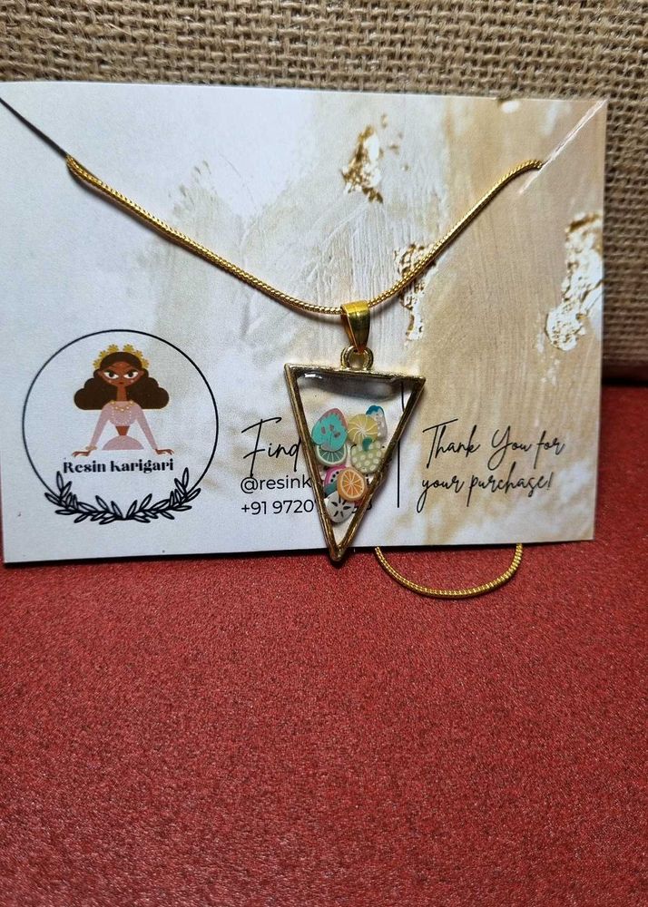 Unique Resin Fruit Slice Triangle Pendant Necklace