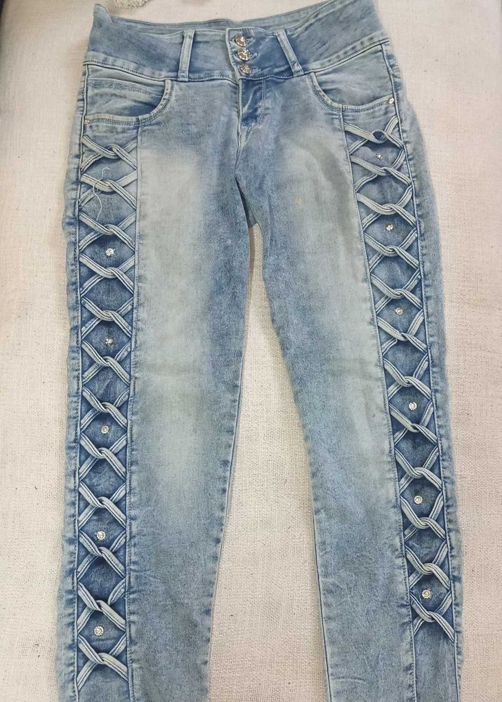 Lace-Up Detail Jeans