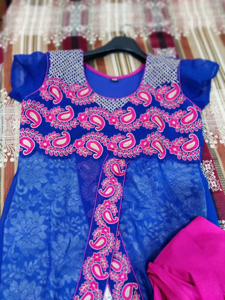 Blue Embroidered beautifully designed Kurta with p