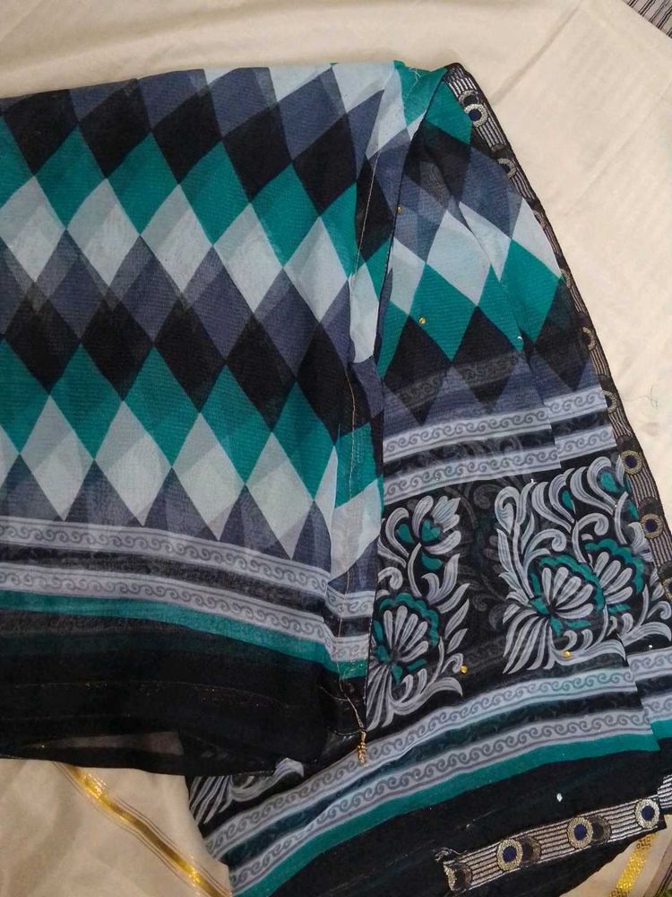 Elegant Teal and Black Saree