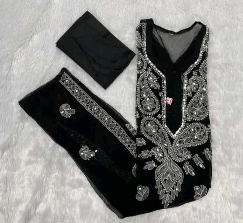 Elegant Black Embroidered Kurta Set