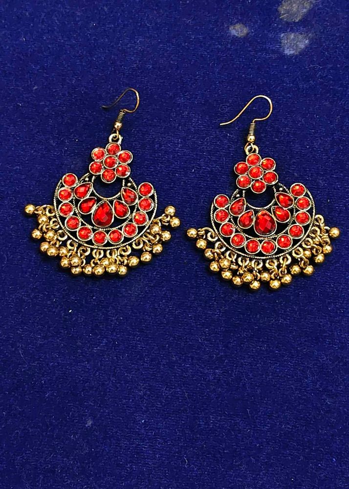 Red Stone Jhumka Earrings
