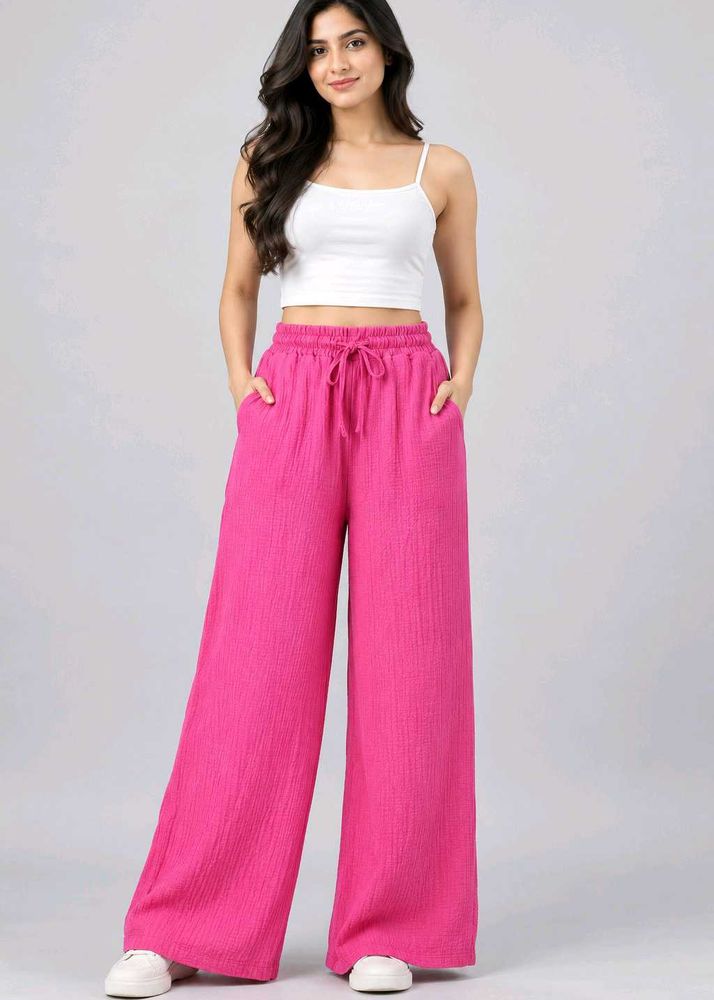 Vibrant Pink Palazzo Pants with Drawstring Waist