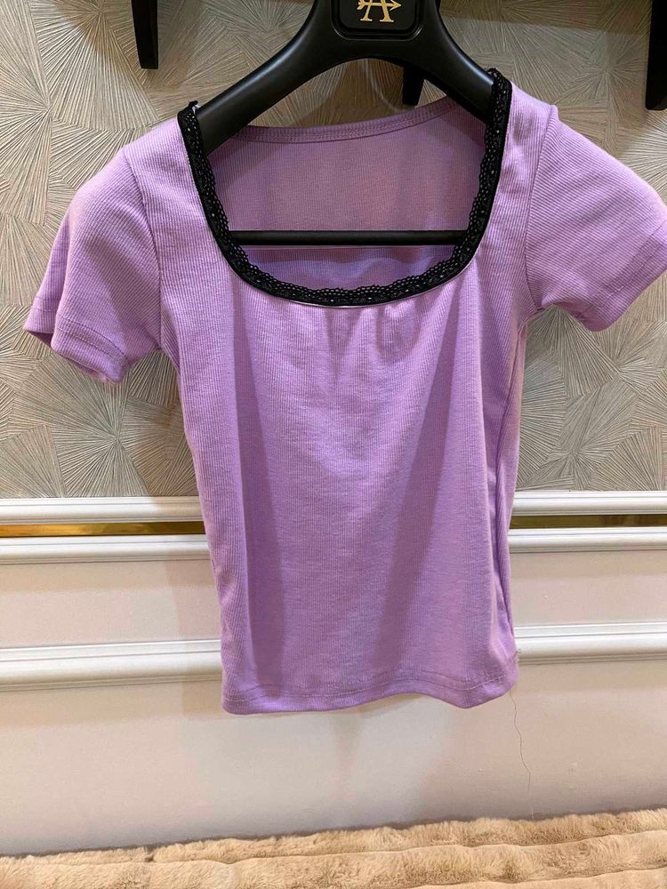 Lavender Lace Trim Crop Top