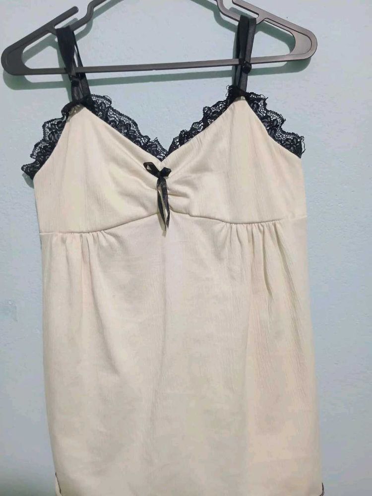 Cream Camisole with Black Lace Trim