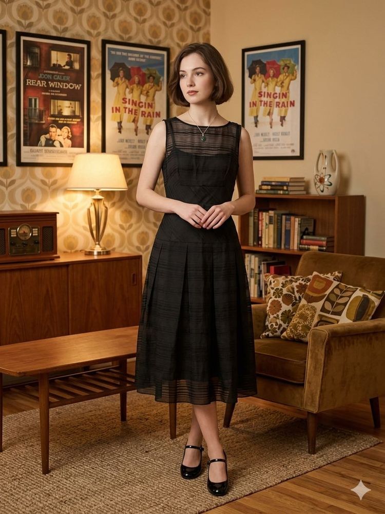 Elegant Black Sheer Overlay Dress