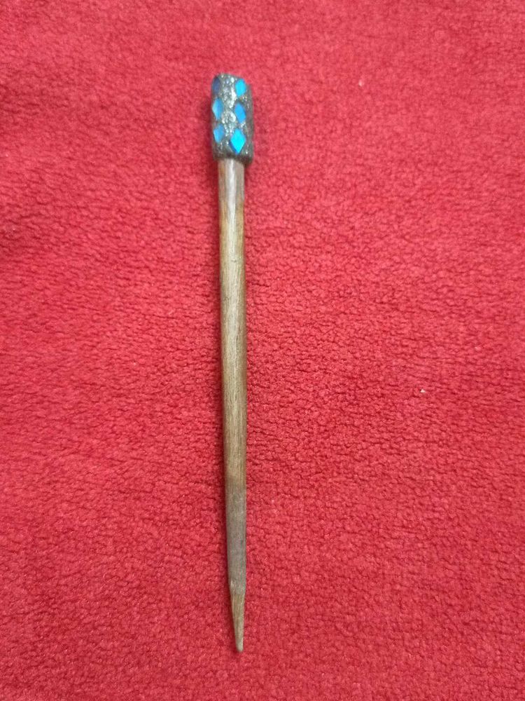 Boho Wooden Hair Stick with Blue Accents