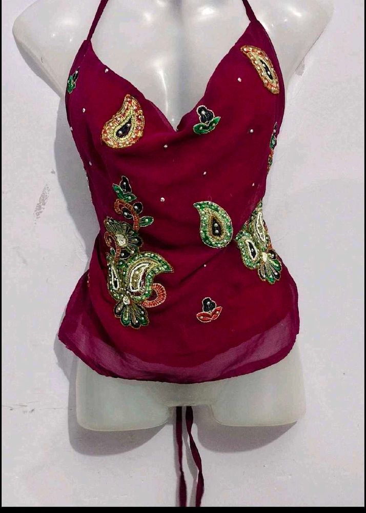 Embellished Halter Neck Crop Top