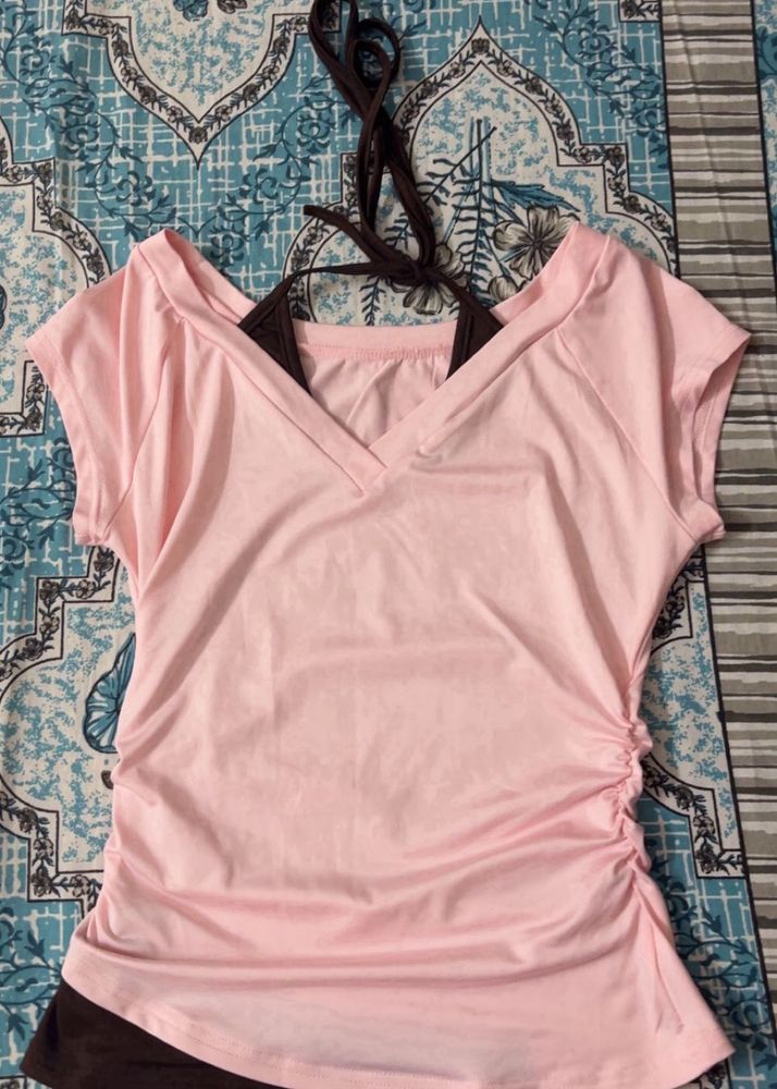 Pink Ruched Bikini Top