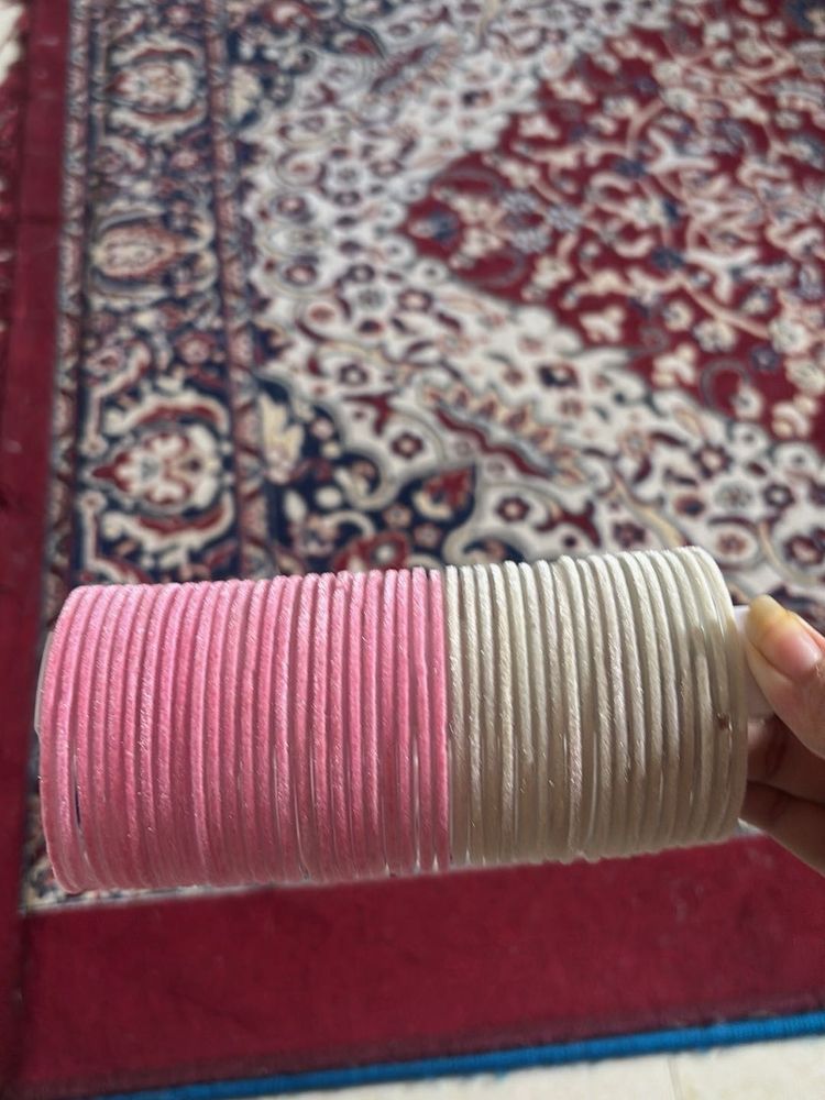 Pink &amp; White Bangles Set of 42