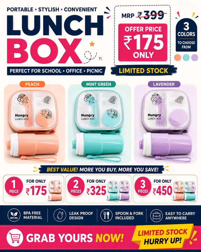 🎒 Lunch Box Set + Water Bottle Combo